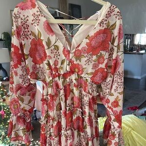 Steve Madden Floral High Low Dress - Red and Cream